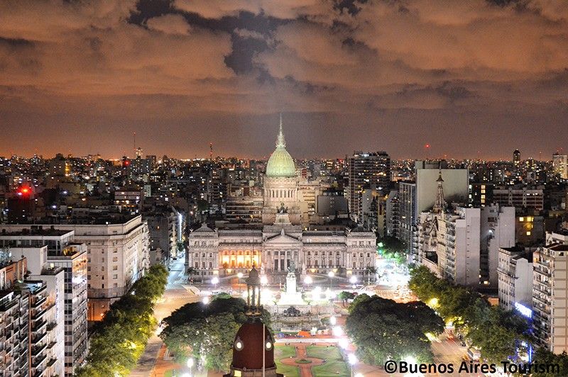 Aerial shot Congresso Building at night Buenos Aires Argentina Llama Travel with 